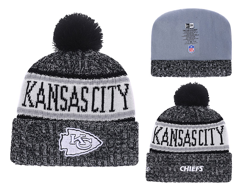 Chiefs Black 2018 NFL Sideline Pom Knit Hat YD