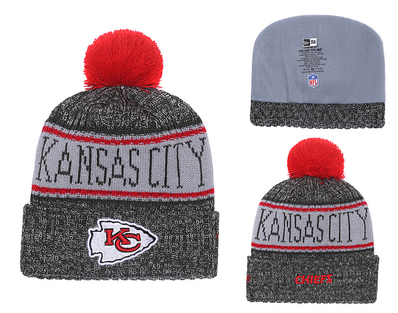 Chiefs Graphite 2018 NFL Sideline Pom Knit Hat YD