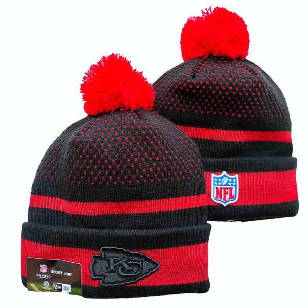Chiefs Team Logo Black And Red Pom Cuffed Knit Hat YD
