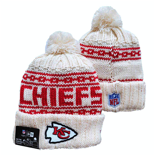 Chiefs Team Logo Pom Cuffed White Knit Hat  YD