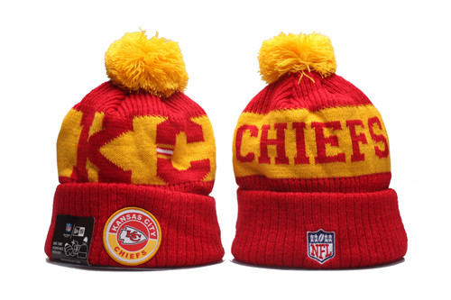 Chiefs Team Logo Red 2020 NFL Sideline Pom Cuffed Knit Hat YP