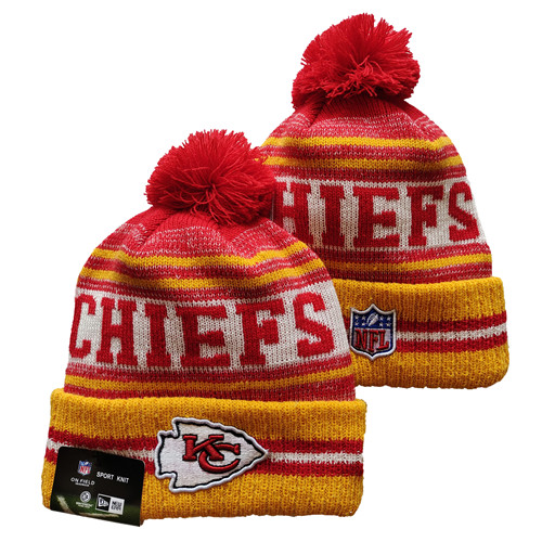 Chiefs Team Logo Red And Yellow Pom Cuffed Knit Hat YD