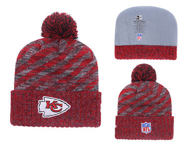 Chiefs Team Logo Red Stripe Cuffed Pom Knit Hat YD