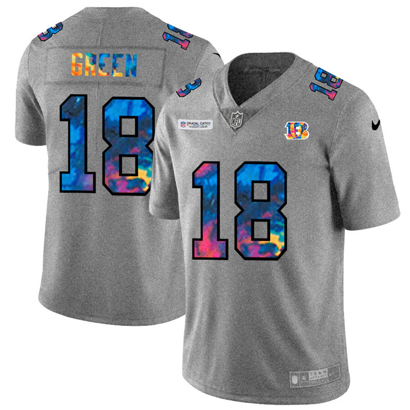 Cincinnati Bengals #18 A.J. Green Men's Nike Multi-Color 2020 NFL Crucial Catch NFL Jersey Greyheather Cincinnati Bengals #18 A.J. Green Men's Nike Multi-Color 2020 NFL Crucial Catch NFL Jersey Greyheather