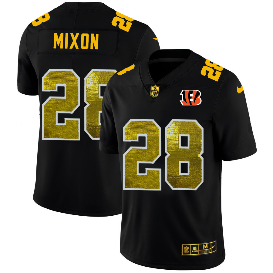 Cincinnati Bengals #28 Joe Mixon Men's Black Nike Golden Sequin Vapor Limited NFL Jersey Cincinnati Bengals #28 Joe Mixon Men's Black Nike Golden Sequin Vapor Limited NFL Jersey