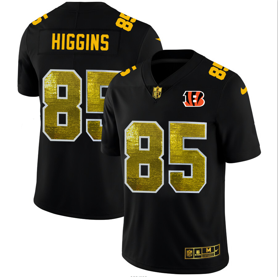 Cincinnati Bengals #85 Tee Higgins Men's Black Nike Golden Sequin Vapor Limited NFL Jersey Cincinnati Bengals #85 Tee Higgins Men's Black Nike Golden Sequin Vapor Limited NFL Jersey