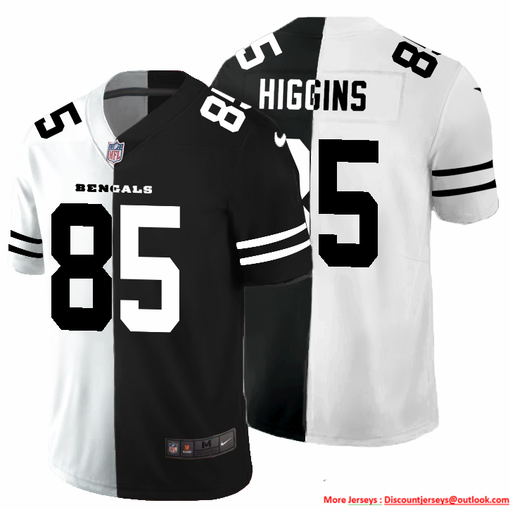Cincinnati Bengals #85 Tee Higgins Men's Black V White Peace Split Nike Vapor Untouchable Limited NFL Jersey