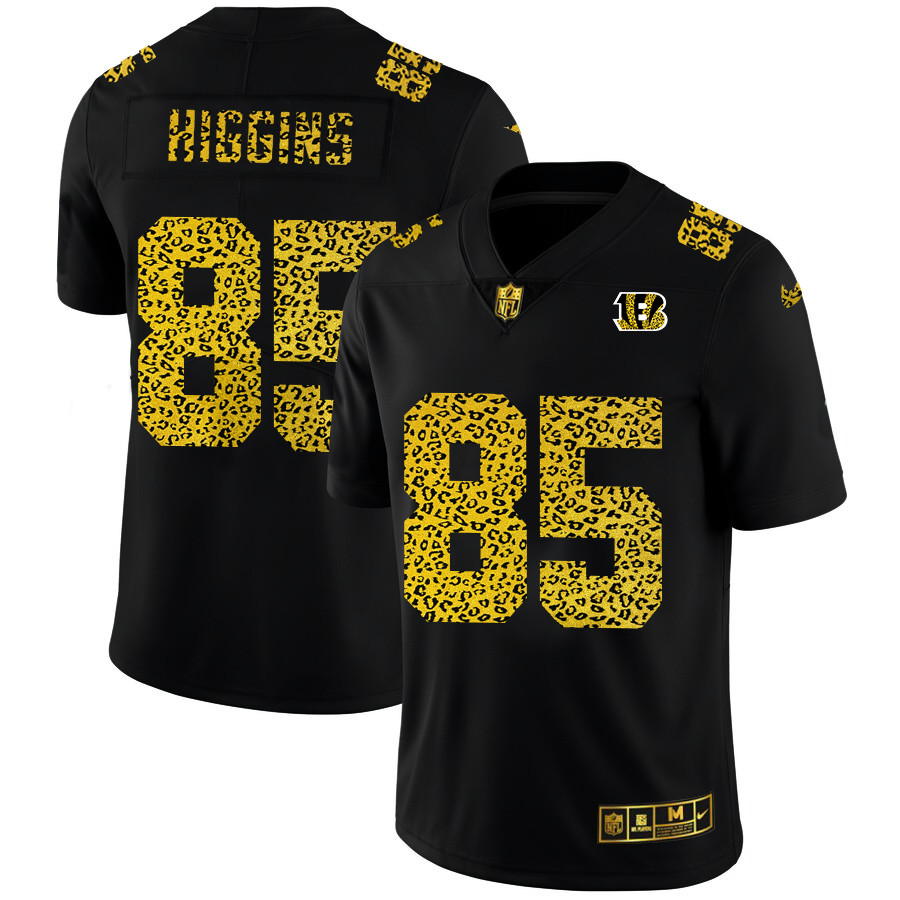 Cincinnati Bengals #85 Tee Higgins Men's Nike Leopard Print Fashion Vapor Limited NFL Jersey Black Cincinnati Bengals #85 Tee Higgins Men's Nike Leopard Print Fashion Vapor Limited NFL Jersey Black
