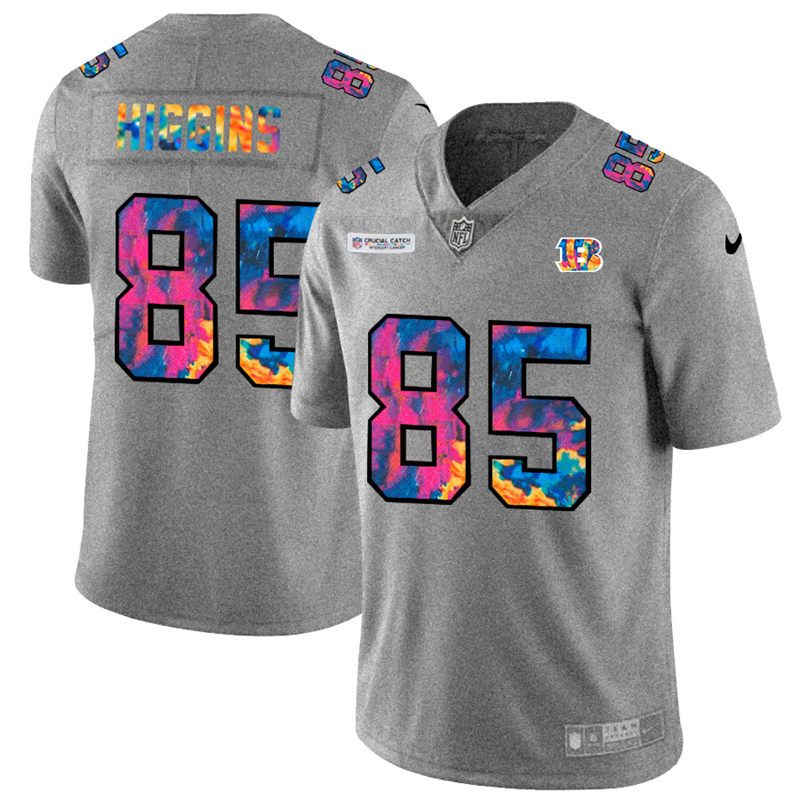 Cincinnati Bengals #85 Tee Higgins Men's Nike Multi-Color 2020 NFL Crucial Catch NFL Jersey Greyheather Cincinnati Bengals #85 Tee Higgins Men's Nike Multi-Color 2020 NFL Crucial Catch NFL Jersey Greyheather