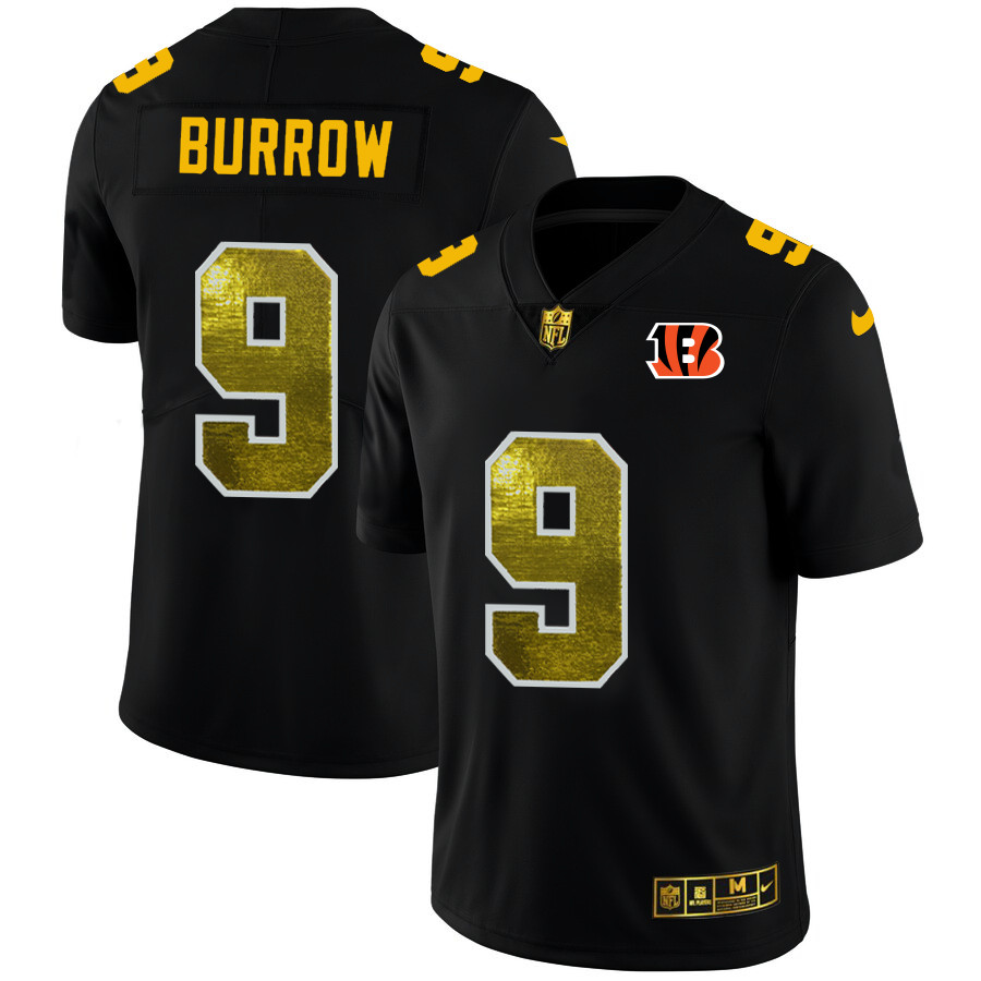 Cincinnati Bengals #9 Joe Burrow Men's Black Nike Golden Sequin Vapor Limited NFL Jersey Cincinnati Bengals #9 Joe Burrow Men's Black Nike Golden Sequin Vapor Limited NFL Jersey