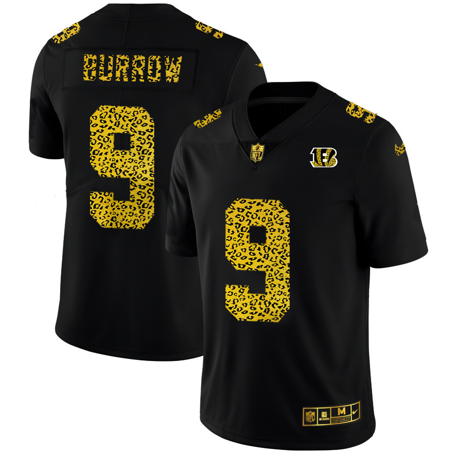 Cincinnati Bengals #9 Joe Burrow Men's Nike Leopard Print Fashion Vapor Limited NFL Jersey Black Cincinnati Bengals #9 Joe Burrow Men's Nike Leopard Print Fashion Vapor Limited NFL Jersey Black