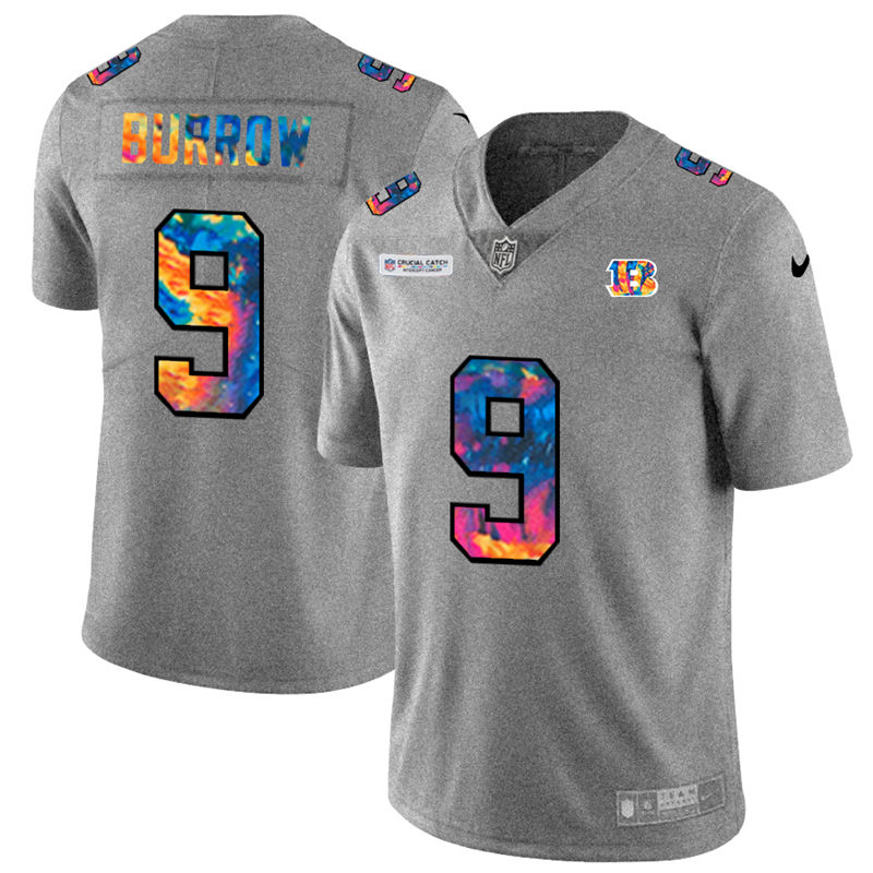Cincinnati Bengals #9 Joe Burrow Men's Nike Multi-Color 2020 NFL Crucial Catch NFL Jersey Greyheather Cincinnati Bengals #9 Joe Burrow Men's Nike Multi-Color 2020 NFL Crucial Catch NFL Jersey Greyheather