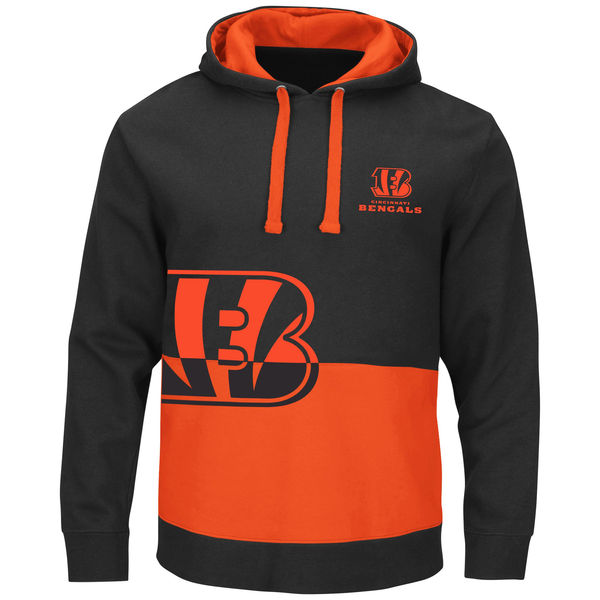 Cincinnati Bengals Black & Orange Split All Stitched Hooded Sweatshirt Cincinnati Bengals Black & Orange Split All Stitched Hooded Sweatshirt