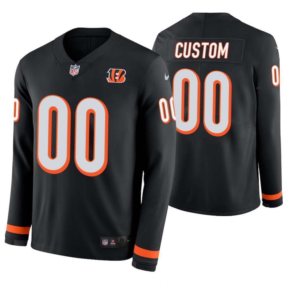 Cincinnati Bengals Custom Black Therma Long Sleeve Jersey Cincinnati Bengals Custom Black Therma Long Sleeve Jersey
