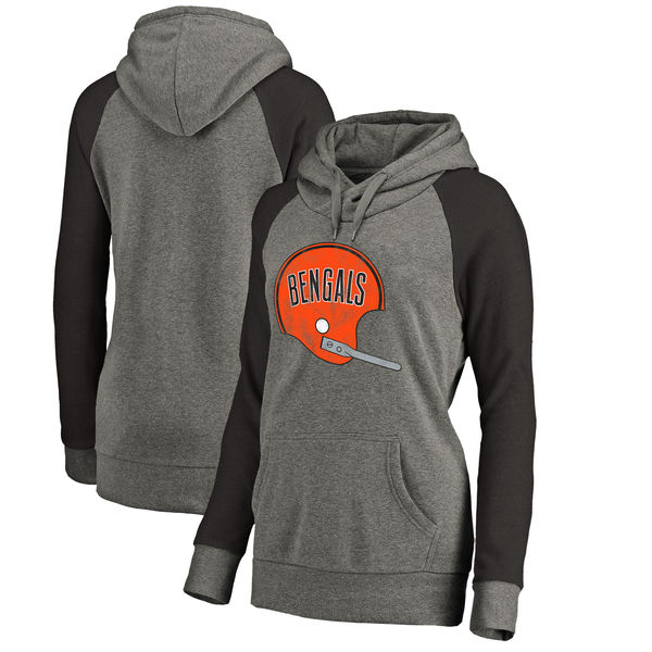 Cincinnati Bengals NFL Pro Line By Fanatics Branded Women's Throwback Logo Tri-Blend Raglan Plus Size Pullover Hoodie Gray Black Cincinnati Bengals NFL Pro Line By Fanatics Branded Women's Throwback Logo Tri-Blend Raglan Plus Size Pullover Hoodie Gray Black