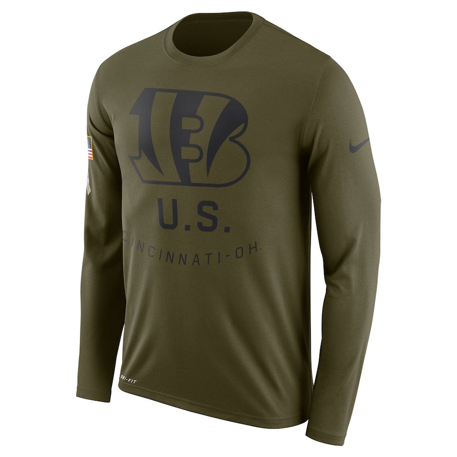Cincinnati Bengals Nike Salute To Service Sideline Legend Performance Long Sleeve T-Shirt Olive Cincinnati Bengals Nike Salute To Service Sideline Legend Performance Long Sleeve T-Shirt Olive