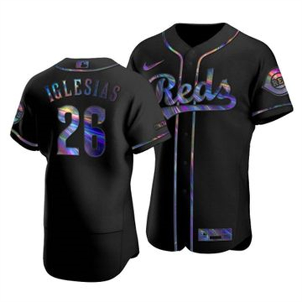 Cincinnati Reds #26 Raisel Iglesias Men's Nike Iridescent Holographic Collection MLB Jersey - Black Cincinnati Reds #26 Raisel Iglesias Men's Nike Iridescent Holographic Collection MLB Jersey - Black