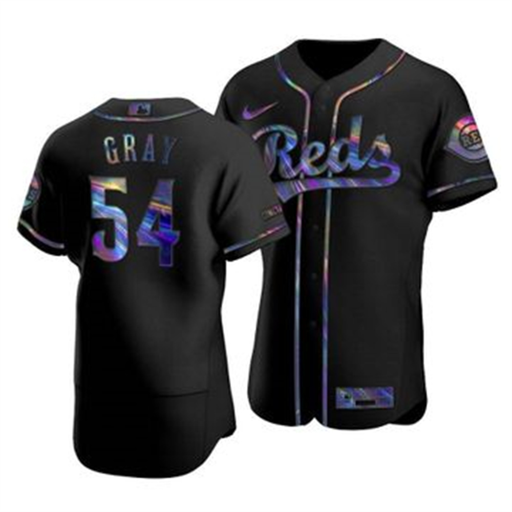 Cincinnati Reds #54 Sonny Gray Men's Nike Iridescent Holographic Collection MLB Jersey - Black Cincinnati Reds #54 Sonny Gray Men's Nike Iridescent Holographic Collection MLB Jersey - Black