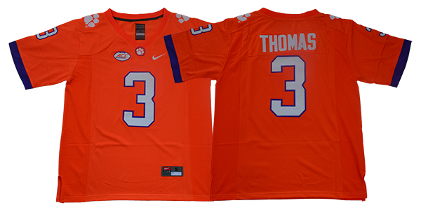 Clemson Tigers 3 Xavier Thomas Orange College Football Jersey