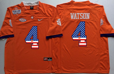 Clemson Tigers 4 Deshaun Watson Orange 1975 1978 Fuller USA Flag College Jersey