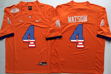Clemson Tigers 4 Deshaun Watson Orange USA Flag College Jersey Clemson Tigers 4 Deshaun Watson Orange USA Flag College Jersey