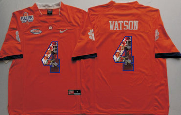 Clemson Tigers 4 Deshaun Watson Orange With 1975 1978 Fuller Patch Portrait Number College Jersey