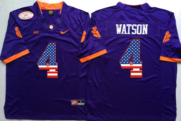 Clemson Tigers 4 Deshaun Watson Purple USA Flag College Jersey Clemson Tigers 4 Deshaun Watson Purple USA Flag College Jersey