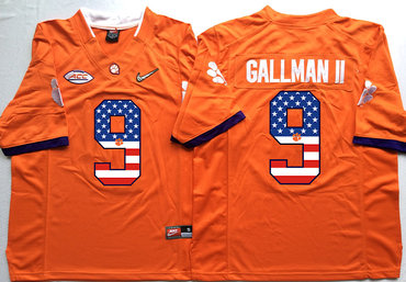 Clemson Tigers 9 Wayne Gallman II Orange USA Flag College Jersey Clemson Tigers 9 Wayne Gallman II Orange USA Flag College Jersey