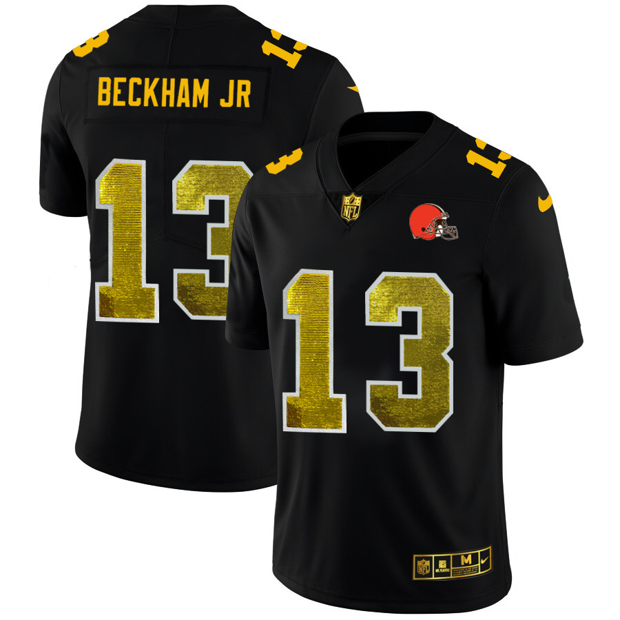 Cleveland Browns #13 Odell Beckham Jr. Men's Black Nike Golden Sequin Vapor Limited NFL Jersey Cleveland Browns #13 Odell Beckham Jr. Men's Black Nike Golden Sequin Vapor Limited NFL Jersey