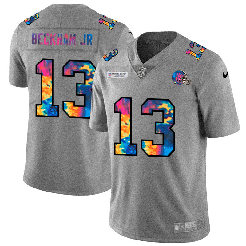 Cleveland Browns #13 Odell Beckham Jr. Men's Nike Multi-Color 2020 NFL Crucial Catch NFL Jersey Greyheather Cleveland Browns #13 Odell Beckham Jr. Men's Nike Multi-Color 2020 NFL Crucial Catch NFL Jersey Greyheather