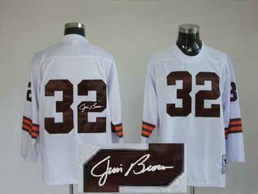Cleveland Browns #32 Jim Brown white throwback Jersey(Signed Elite)