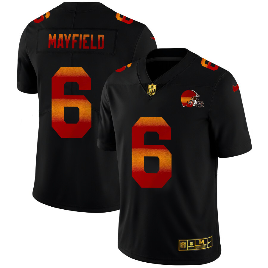 Cleveland Browns #6 Baker Mayfield Men's Black Nike Red Orange Stripe Vapor Limited NFL Jersey Cleveland Browns #6 Baker Mayfield Men's Black Nike Red Orange Stripe Vapor Limited NFL Jersey