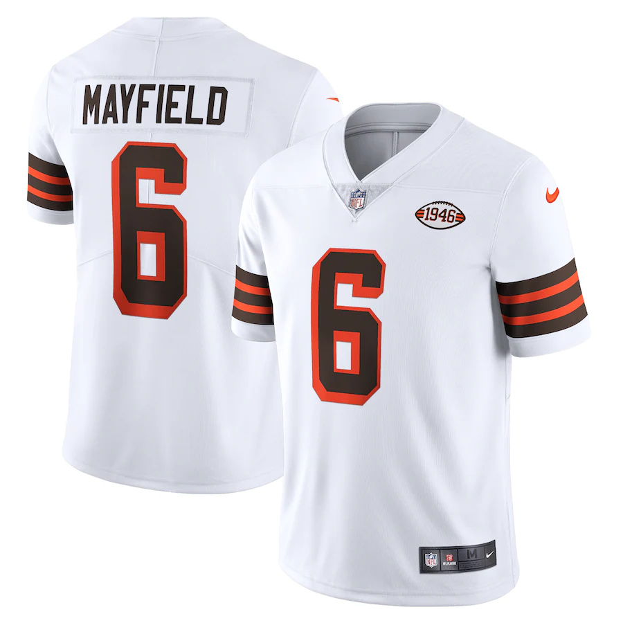 Cleveland Browns #6 Baker Mayfield Nike 1946 Collection Alternate Vapor Limited NFL Jersey - White Cleveland Browns #6 Baker Mayfield Nike 1946 Collection Alternate Vapor Limited NFL Jersey - White
