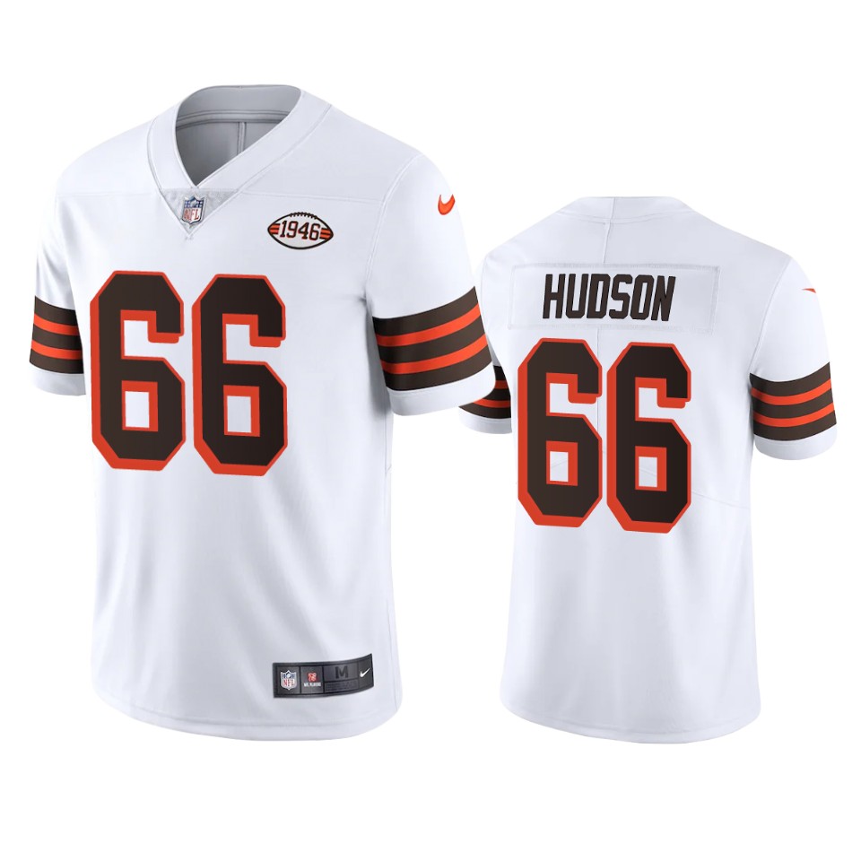 Cleveland Browns #66 James Hudson Nike 1946 Collection Alternate Vapor Limited NFL Jersey - White Cleveland Browns #66 James Hudson Nike 1946 Collection Alternate Vapor Limited NFL Jersey - White