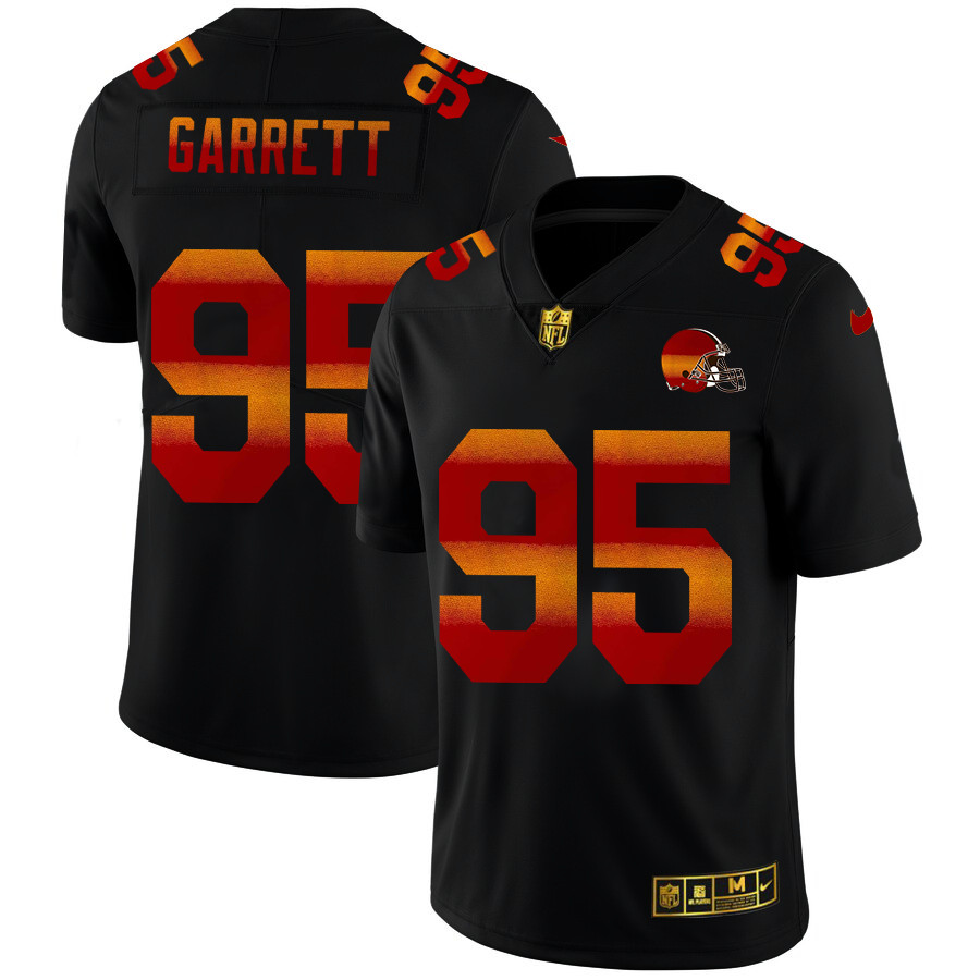 Cleveland Browns #95 Myles Garrett Men's Black Nike Red Orange Stripe Vapor Limited NFL Jersey Cleveland Browns #95 Myles Garrett Men's Black Nike Red Orange Stripe Vapor Limited NFL Jersey