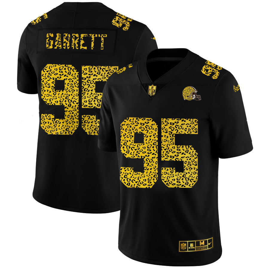 Cleveland Browns #95 Myles Garrett Men's Nike Leopard Print Fashion Vapor Limited NFL Jersey Black Cleveland Browns #95 Myles Garrett Men's Nike Leopard Print Fashion Vapor Limited NFL Jersey Black