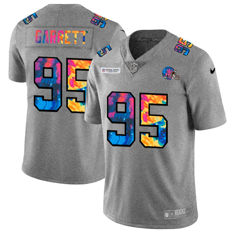 Cleveland Browns #95 Myles Garrett Men's Nike Multi-Color 2020 NFL Crucial Catch NFL Jersey Greyheather Cleveland Browns #95 Myles Garrett Men's Nike Multi-Color 2020 NFL Crucial Catch NFL Jersey Greyheather