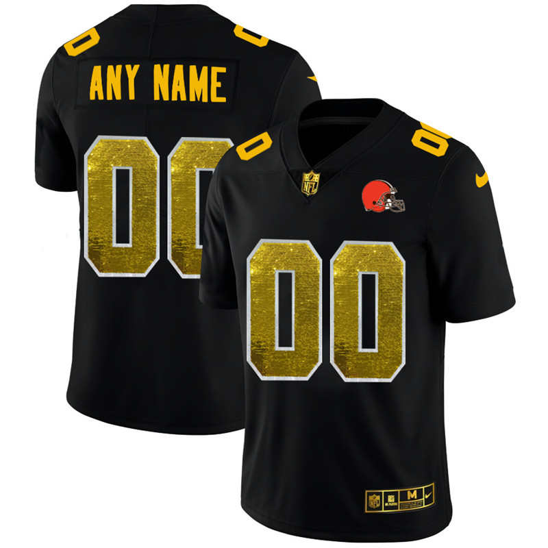 Cleveland Browns Custom Men's Black Nike Golden Sequin Vapor Limited NFL Jersey Cleveland Browns Custom Men's Black Nike Golden Sequin Vapor Limited NFL Jersey