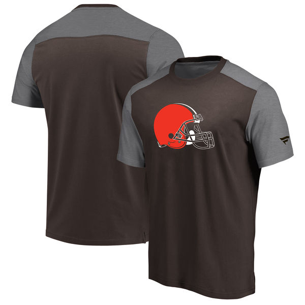 Cleveland Browns NFL Pro Line By Fanatics Branded Iconic Color Block T-Shirt BrownHeathered Gray
