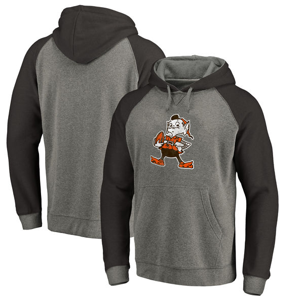 Cleveland Browns NFL Pro Line By Fanatics Branded Throwback Logo Tri-Blend Raglan Pullover Hoodie Gray Black Cleveland Browns NFL Pro Line By Fanatics Branded Throwback Logo Tri-Blend Raglan Pullover Hoodie Gray Black