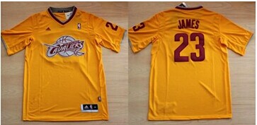 Cleveland Cavaliers #23 LeBron James Yellow Throwback Short Sleeve NBA Jersey