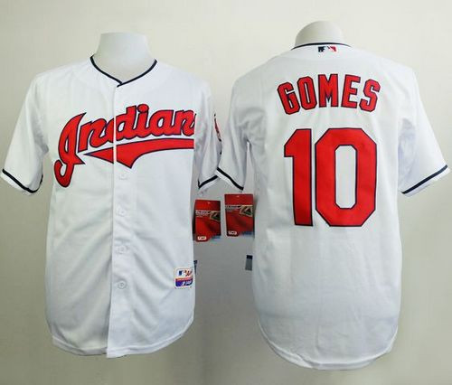 Cleveland Indians #10 Yan Gomes White Cool Base Stitched Baseball Jersey
