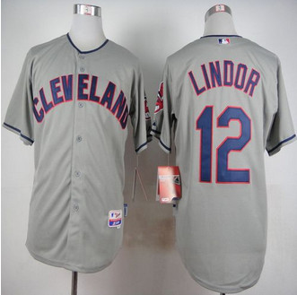 Cleveland Indians #12 Francisco Lindor Grey Cool Base Stitched Baseball Jersey