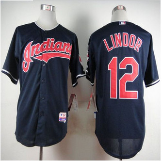 Cleveland Indians #12 Francisco Lindor Navy Blue Cool Base Stitched Baseball Jersey