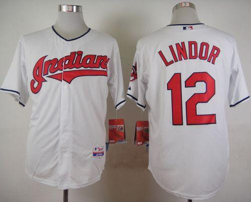Cleveland Indians #12 Francisco Lindor White Cool Base Stitched Baseball Jersey