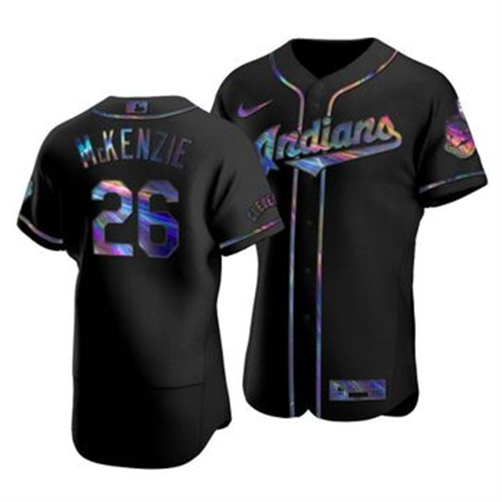 Cleveland Indians #26 Triston McKenzie Men's Nike Iridescent Holographic Collection MLB Jersey - Black Cleveland Indians #26 Triston McKenzie Men's Nike Iridescent Holographic Collection MLB Jersey - Black