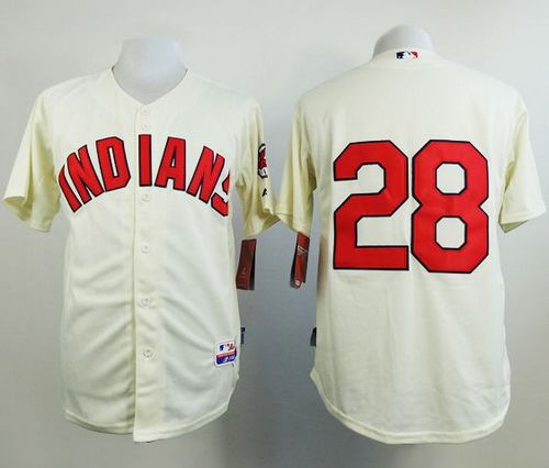 Cleveland Indians #28 Corey Kluber Cream Cool Base Stitched Baseball Jersey