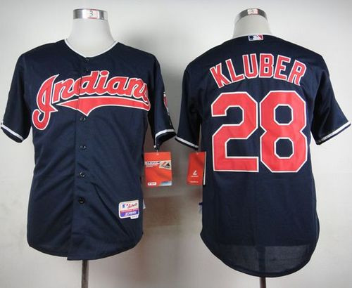 Cleveland Indians #28 Corey Kluber Navy Cool Base Stitched Baseball Jersey