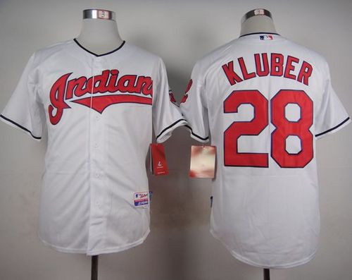 Cleveland Indians #28 Corey Kluber White Cool Base Stitched Baseball Jersey