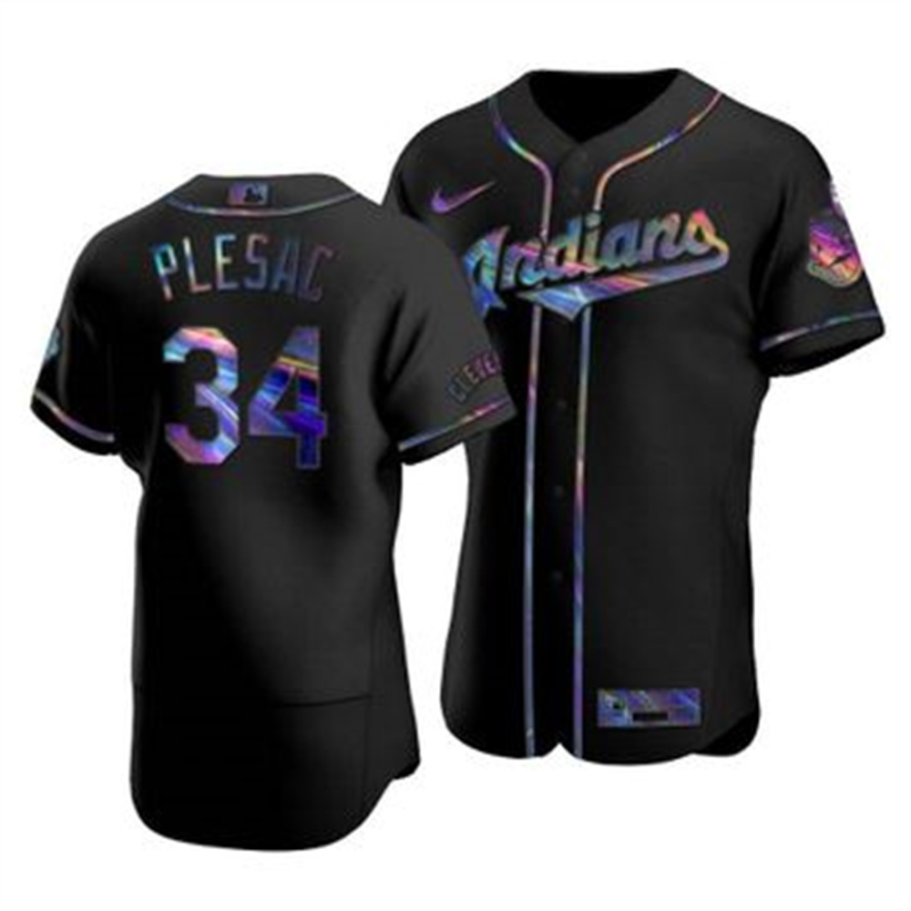 Cleveland Indians #34 Zach Plesac Men's Nike Iridescent Holographic Collection MLB Jersey - Black Cleveland Indians #34 Zach Plesac Men's Nike Iridescent Holographic Collection MLB Jersey - Black